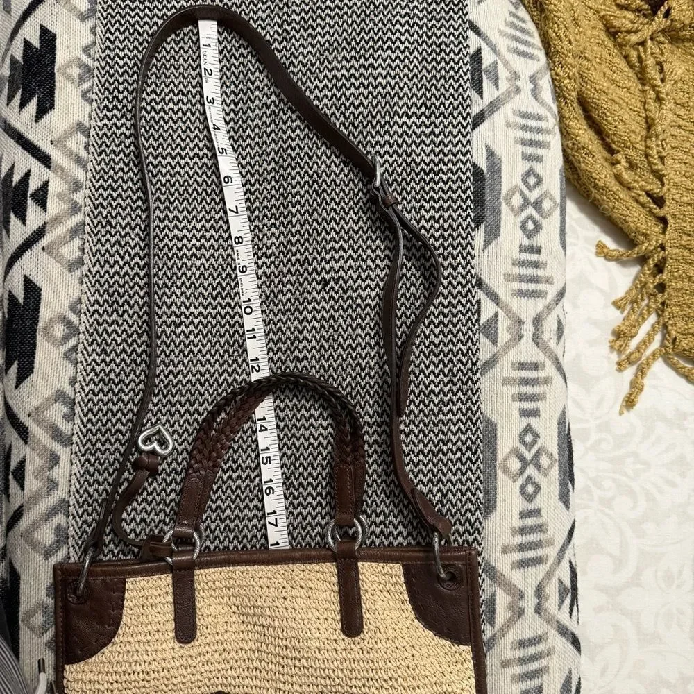 Brighton Brown and Tan Woven Tote with Peace Sign